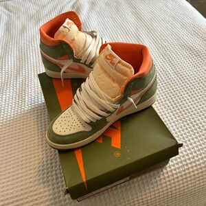 Nike Air Jordan 1 - Olive Green and Orange Sneakers